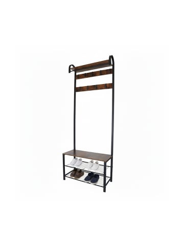 relaxdays Garderobe in Schwarz/Dunkelbraun - (B)69 x (H)182 x (T)30 cm