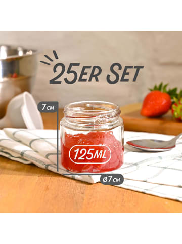 Praknu 25 Marmeladengläser Klein 125ml - Mit Etiketten & Stift - Luftdicht -