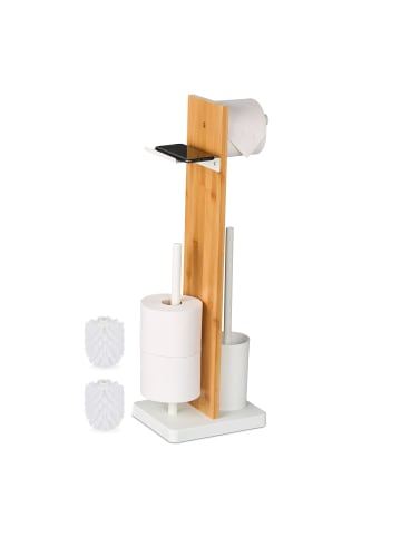 relaxdays WC Garnitur in Weiß/ Natur - (B)27 x (H)68 x (T)18 cm