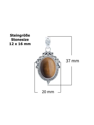 mantraroma 925er Silber - Kettenanhänger (L) 20 x (B) 37 mm mit Tigerauge