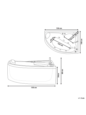 Beliani Eckbadewannen NEIVA in Weiß/Schwarz/Silber - (W) 100 x (H) 80 x (L) 150 cm