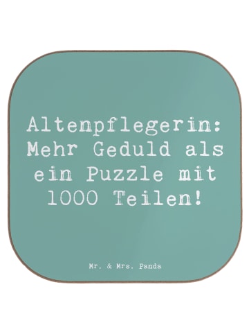 Mr. & Mrs. Panda Bierdeckel Spruch Altenpflegerin Geduld mit Spruch in Meeresbrise