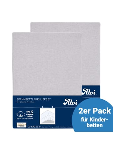 Alvi Spannbetttuch 2er Pack aus Bio-Baumwolle für Kinderbett in grau