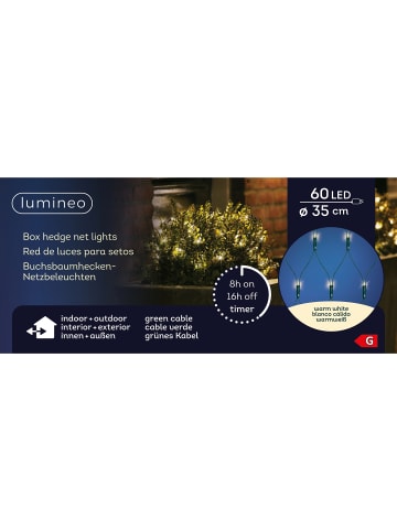 LUMINEO Buchsbaumbeleuchtung 60 LED D: 35 cm, grünes Kabel, in warm weiß