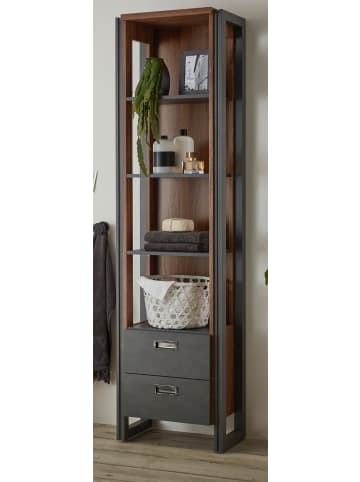 Furn.Design Bad-Regal Eiche Stirling, Matera grau, Badmöbel Hochschrank 49 x 202 cm