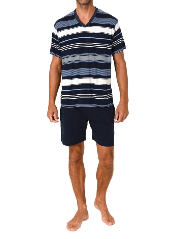NORMANN Kurzarm Schlafanzug Shorty Pyjama Übergrößen in marine