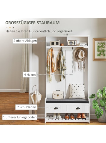 HOMCOM Garderobenständer in Weiß 89L x 42B x 172H cm