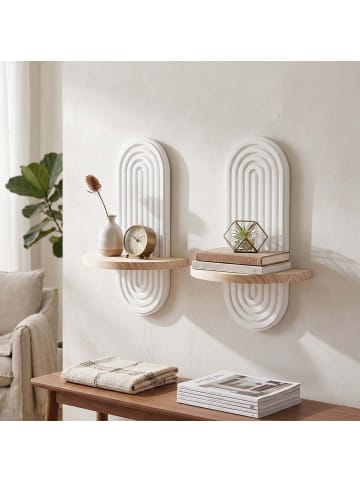 relaxdays 2 x Wandregal in Weiß/ Natur - (B)21,5 x (H)30 x (T)12 cm