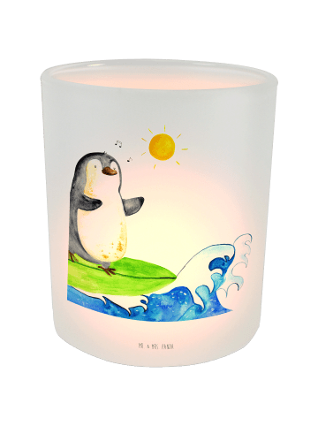 Mr. & Mrs. Panda Windlicht Pinguin Surfer ohne Spruch in Transparent