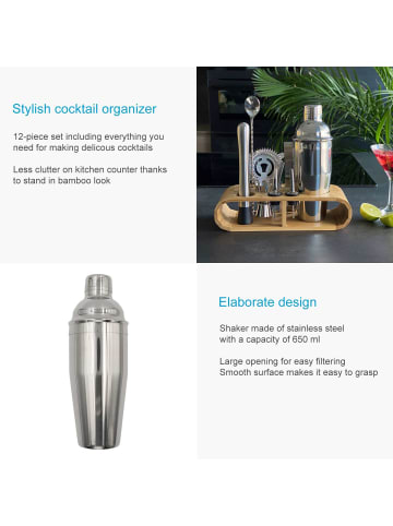 Intirilife 12-teiliges Cocktail-Shaker Set in Silber