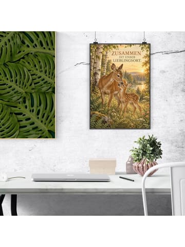 Wandbild Hirsch nostalgisch Design mit Spruch in Weiß