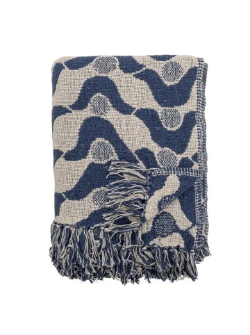 Bloomingville Decke SANTENA Blau Natur Gemustert mit Fransen 160x130 cm