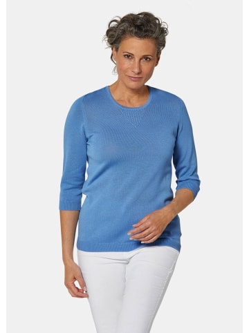 GOLDNER Rundhalspullover Sommerlicher Strickpullover mit Ajourmuster in jeansblau