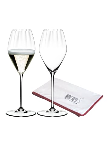 RIEDEL Glas 2er Set Champagnergläser inklusive Poliertuch Performance 375 ml in transparent