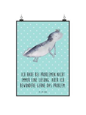 Mr. & Mrs. Panda Poster Axolotl Schwimmen mit Spruch in Türkis Pastell