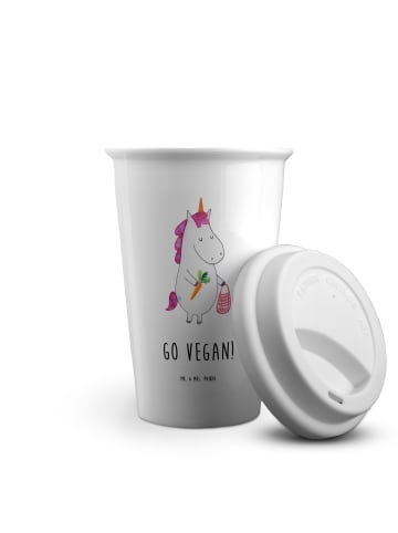 Mr. & Mrs. Panda Keramik Kaffeebecher Einhorn Vegan mit Spruch in Weiß