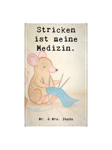 Mr. & Mrs. Panda Gästehandtuch Maus Stricken Design mit Spruch in Weiß