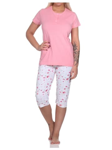 NORMANN Eleganter Damen Capri Pyjama, Schlafanzug mit Capri Hose - 86340 in rosa