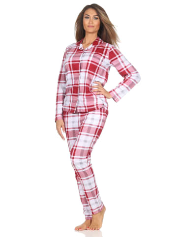 NORMANN Schlafanzug langarm Pyjama karierte Optik Jersey - 87052 in rot