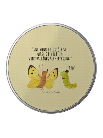 Mr. & Mrs. Panda Blechdose rund Raupe Schmetterling mit Spruch in Gelb Pastell