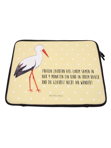Mr. & Mrs. Panda Laptoptasche Storch mit Spruch in Gelb Pastell