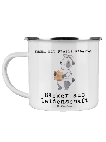 Mr. & Mrs. Panda Camping Emaille Tasse Bäcker Leidenschaft mit S... in Weiß