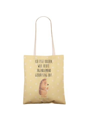 Mr. & Mrs. Panda Tote Bag Igel Kuchenstück mit Spruch in Gelb Pastell