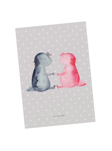 Mr. & Mrs. Panda Postkarte Axolotl Liebe ohne Spruch in Grau Pastell