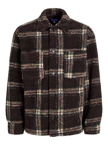 Jack & Jones Karierte Teddy Fleecejacke mit Knopfleiste Holzfällerhemd in Braun