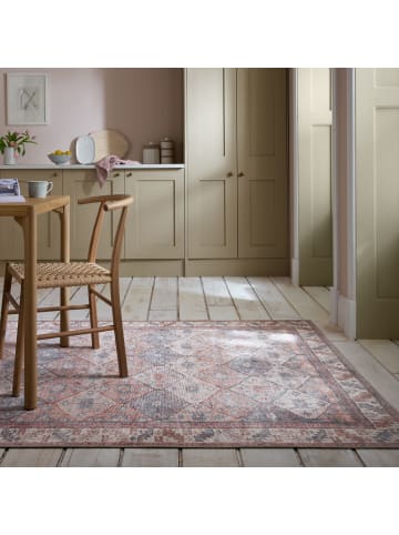 KADIMA DESIGN Waschbarer Teppich Vintage Rauten Muster, Orientalisch, Wohnzimmer in Rot-Natur