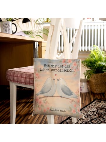 Mr. & Mrs. Panda Tote Bag Turteltauben Liebe Design mit Spruch in Weiß
