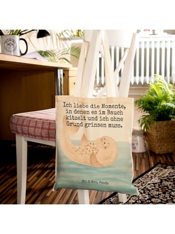 Mr. & Mrs. Panda Einkaufstasche Robbe Liegen Design mit Spruch in Weiß