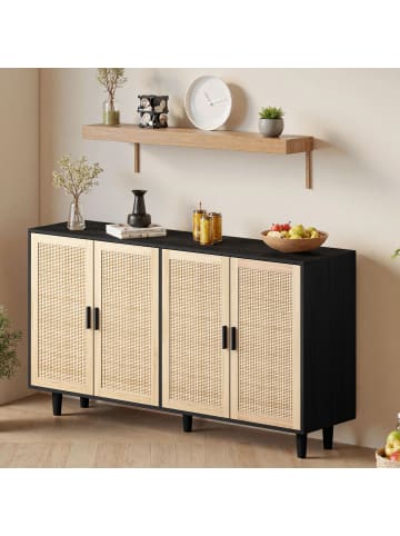 ABRIHOME 158 cm Sideboard mit Rattan Deko in Schwarz