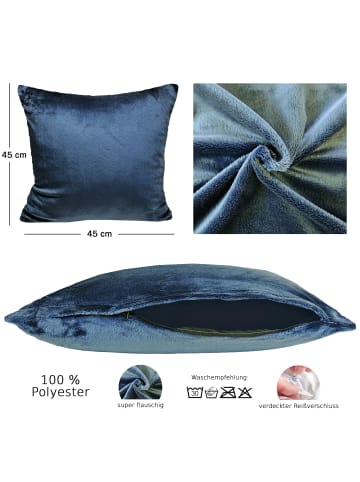 JACK 2er Set Teddy Flausch Kissen 45x45cm in Blau
