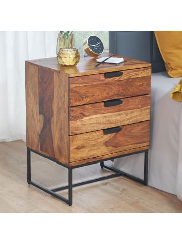 KADIMA DESIGN Nachttisch Nachtkonsole | Sheesham/Metall, 50x40x65cm, 3 Schubladen