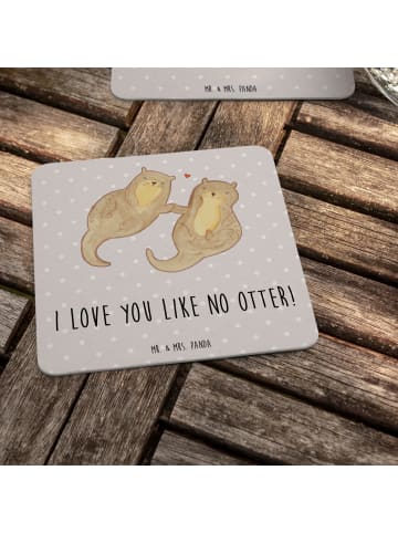 Mr. & Mrs. Panda Glasuntersetzer Otter Hände halten mit Spruch in Grau Pastell