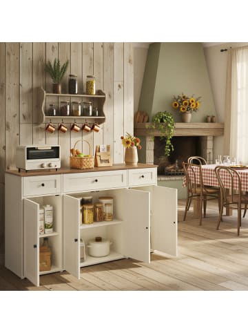 SONGMICS HOME Küchenschrank Hopu in Weiß-Braun - (B)140 x (H)81.3 x (T)39 cm