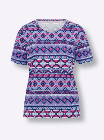 Sieh an! Kurzarm-Shirt in aqua-fuchsia-bedruckt