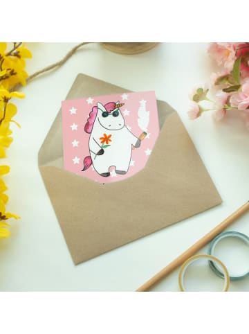 Mr. & Mrs. Panda Beileidskarte Einhorn Woodstock mit Spruch in Rot Pastell