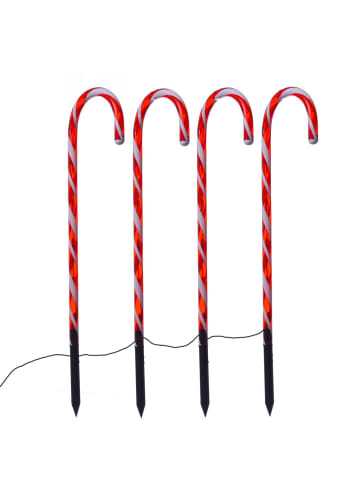 MARELIDA 4er Set LED Zuckerstangen Gartenstecker für Außen H: 44cm in weiß, rot