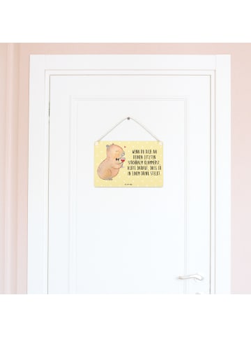 Mr. & Mrs. Panda Holzschild Capybara Wein mit Spruch in Gelb Pastell