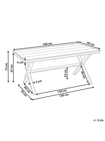 Beliani Esstisch TIANO in Braun/Schwarz - (W) 90 x (H) 73 x (L) 160 cm