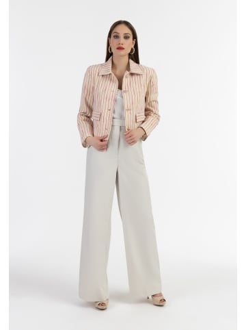 faina Damen Kurze Blazerjacke in Pink Wollweisser Streifen