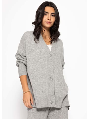 SASSYCLASSY Oversized Cardigan mit V-Ausschnitt und Kaschmiranteil in Grau