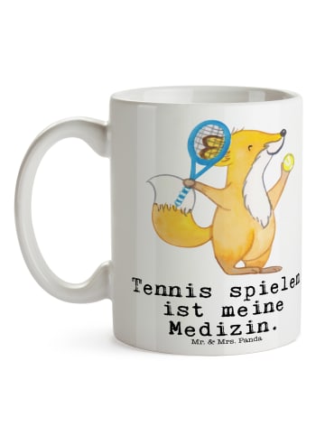 Mr. & Mrs. Panda Tasse Fuchs Tennis spielen mit Spruch in Weiß