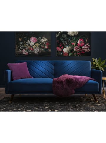 Beliani 3-Sitzer Sofa SENJA in Blau/Dunkler Holzfarbton - (W) 198 x (H) 87 x (L) 95 cm