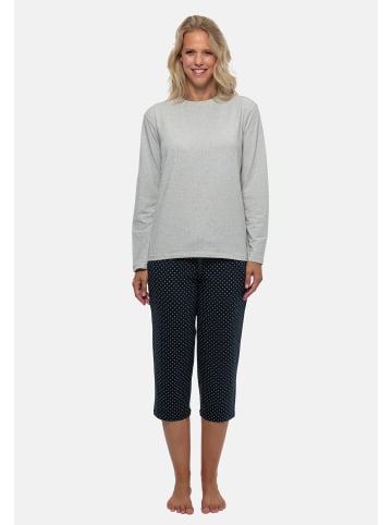 Schiesser Schlafanzug Cotton in Blau gepunktet / Grau
