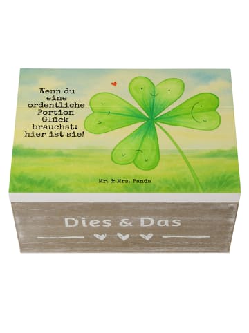 Mr. & Mrs. Panda Holzkiste Blume Kleeblatt Design mit Spruch in Weiß