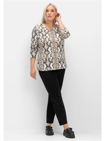 sheego Langarmshirt in beigefarben gemustert