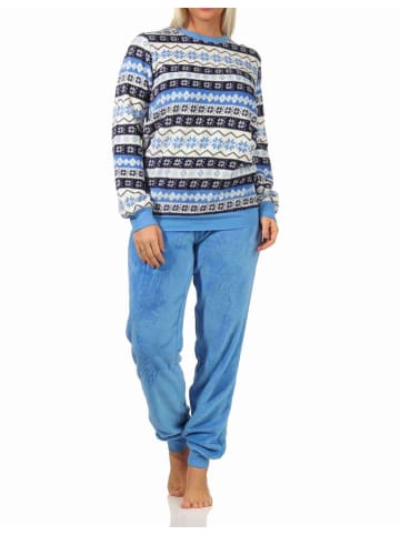 NORMANN Schlafanzug Pyjama langarm Norwegerlook Coralfleece - 58379 in blau